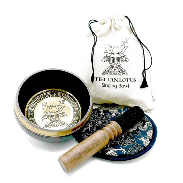 Coffret cadeau bol chantant battu et gravé à la main - 14 cm - Fleur de Lotus- Vendu par 1