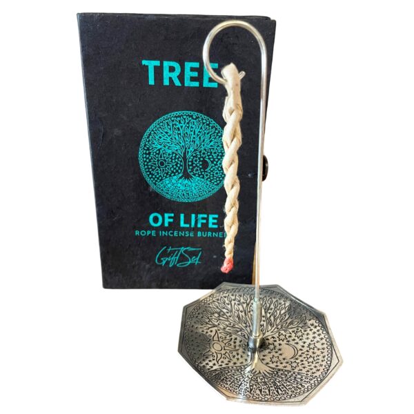 Ensemble d'encens en corde et porte-encens plaqué argent - Arbre de vie- Vendu par 1