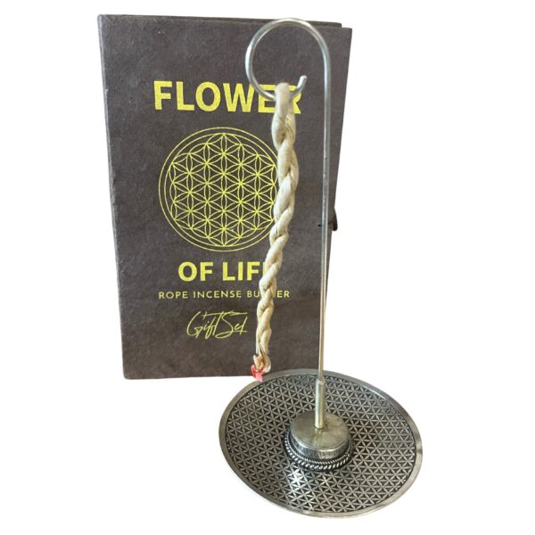 Ensemble d'encens en corde et porte-encens plaqué argent - Fleur de Vie- Vendu par 1