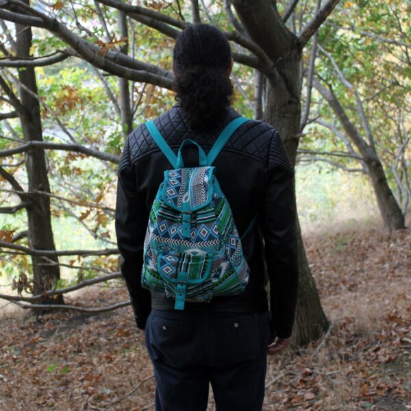 Sac Jacquard - Sac à dos bleu sarcelle- Vendu par 1 – Image 2
