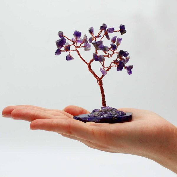 Arbre à pierres précieuses - Améthyste sur base d'agate naturelle (35 pierres)- Vendu par 1 – Image 3