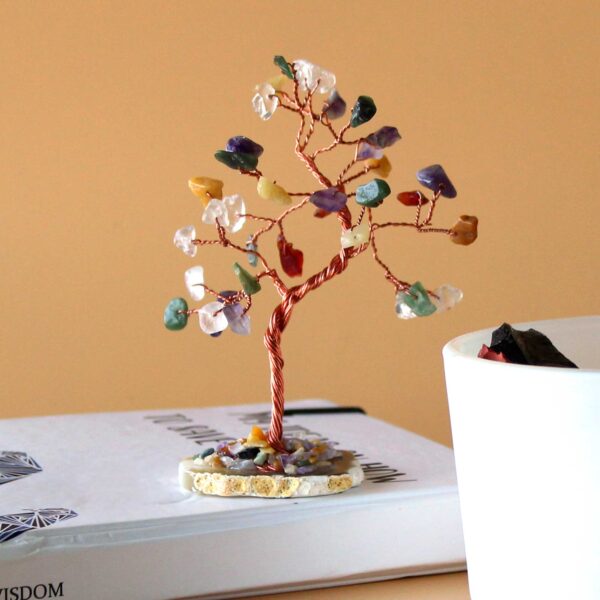 Arbre à pierres précieuses  Multi pierres sur base d'agate naturelle (35 pierres)- Vendu par 1