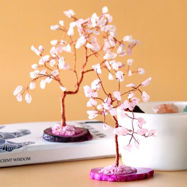 Arbre de pierres précieuses Lrg - Quartz rose sur base d'agate rose (100 pierres)- Vendu par 1 – Image 2
