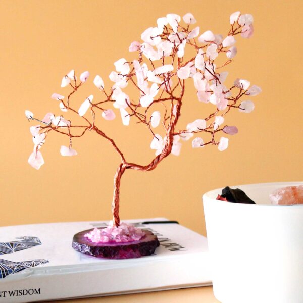 Arbre de pierres précieuses Lrg - Quartz rose sur base d'agate rose (100 pierres)- Vendu par 1