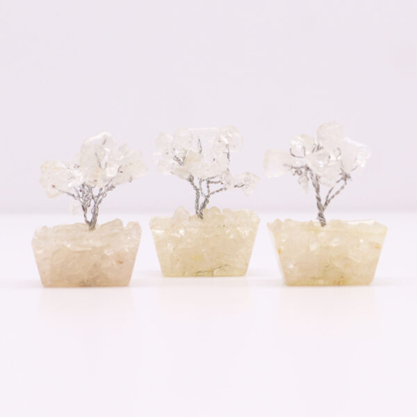 Mini arbres de pierres précieuses sur base d'orgonite - Quartz de roche (15 pierres)- Vendu par 1 – Image 2