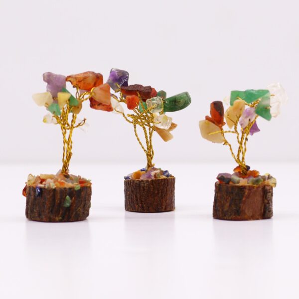 Mini arbres de pierres précieuses sur socle en bois - Multi pierres (15 pierres)- Vendu par 1 – Image 2