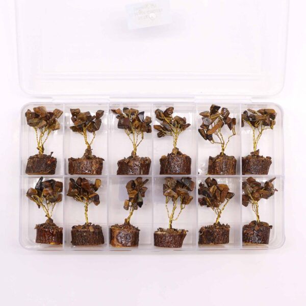 Mini arbres de pierres précieuses sur socle en bois - Oeil de tigre (15 pierres)- Vendu par 1 – Image 3