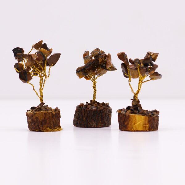 Mini arbres de pierres précieuses sur socle en bois - Oeil de tigre (15 pierres)- Vendu par 1 – Image 2