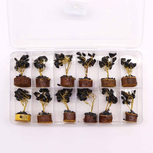 Mini arbres de pierres précieuses sur socle en bois - Agate noire (15 pierres)- Vendu par 1 – Image 3