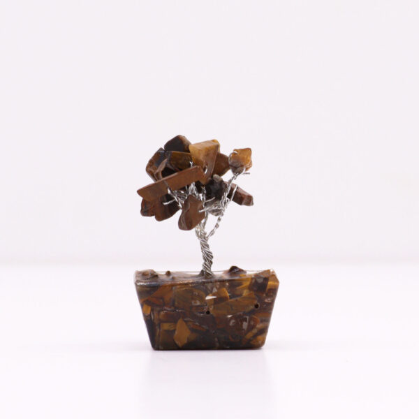 Mini arbres de pierres précieuses sur base d'orgonite - Oeil de tigre (15 pierres)- Vendu par 1