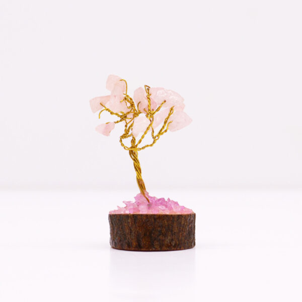 Mini arbres de pierres précieuses sur socle en bois - Quartz rose (15 pierres)- Vendu par 1