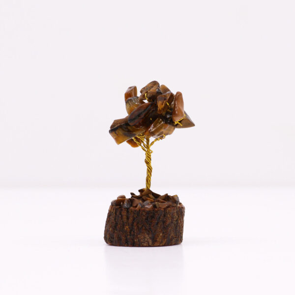 Mini arbres de pierres précieuses sur socle en bois - Oeil de tigre (15 pierres)- Vendu par 1
