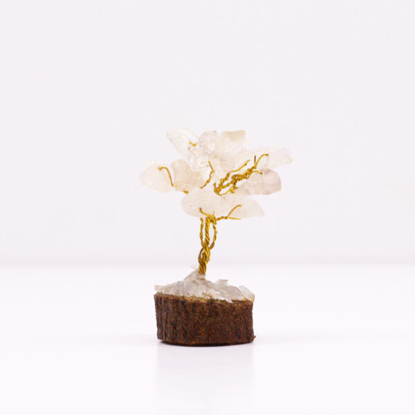 Mini arbres de pierres précieuses sur socle en bois - Quartz de roche (15 pierres)- Vendu par 1