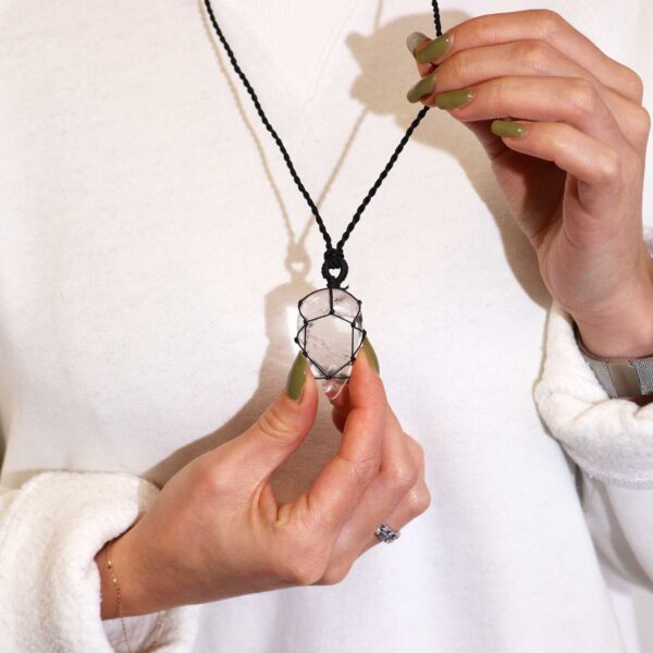 Pendentif en forme de larme avec pierres précieuses lacées - Quartz de roche- Vendu par 1 – Image 3
