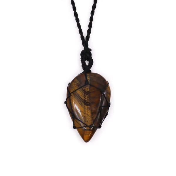 Pendentif en forme de larme avec pierres précieuses lacées - Oeil de Tigre- Vendu par 1
