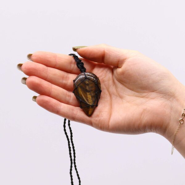 Pendentif en forme de larme avec pierres précieuses lacées - Oeil de Tigre- Vendu par 1 – Image 2