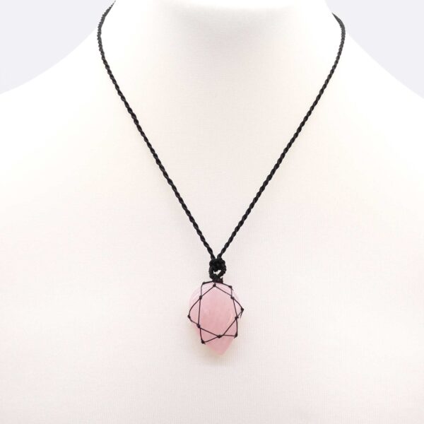 Pendentif en forme de larme avec pierres précieuses lacées - Quartz rose- Vendu par 1 – Image 3