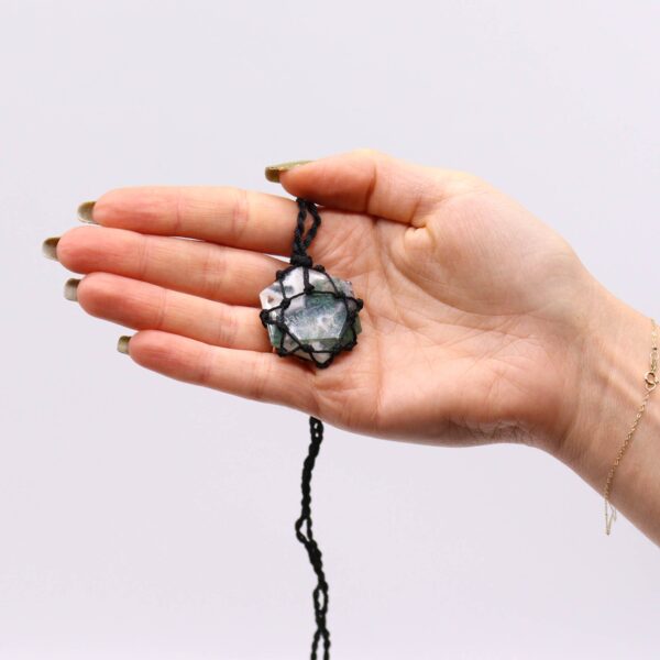 Pendentif Hexagone en Pierres Précieuses Lacées - Agate Mousse- Vendu par 1 – Image 2