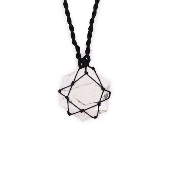 Pendentif Hexagone en Pierres Précieuses Lacées - Howlite Blanche- Vendu par 1