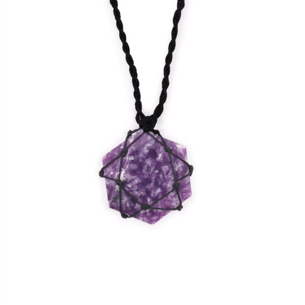 Pendentif Hexagone en Pierres Précieuses Lacées - Lépidolite- Vendu par 1