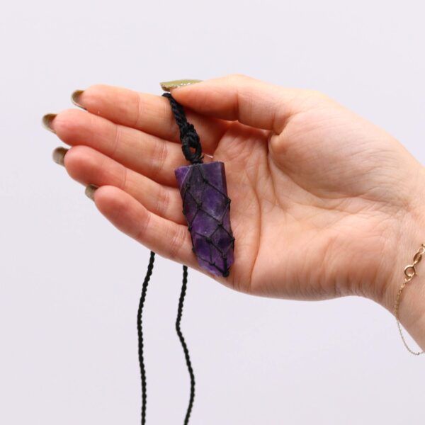 Pendentif à pointe avec pierres précieuses lacées - Améthyste- Vendu par 1 – Image 2