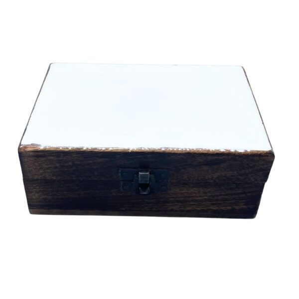 Boîte Moyenne en Bois Verni en Céramique - 15x10x6cm - Blanc- Vendu par 1