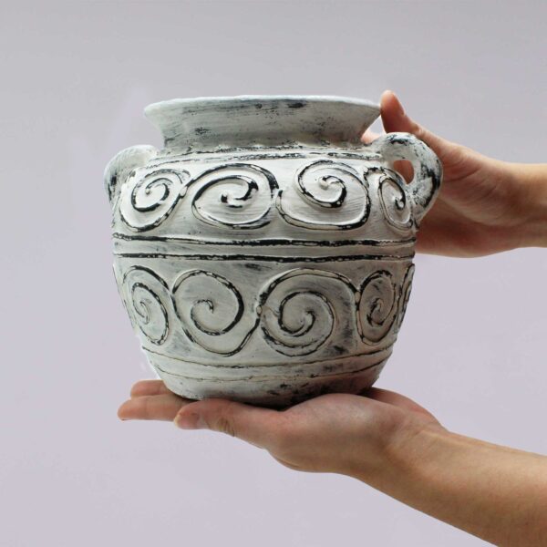 Pot de Plante Grec en Argile avec Poignées - Crème 15cm- Vendu par 1 – Image 2
