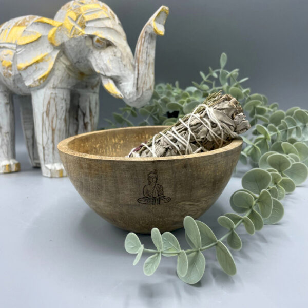 Bol en bois pour bavures et offrandes rituelles - Bouddha - 14x7 cm- Vendu par 1