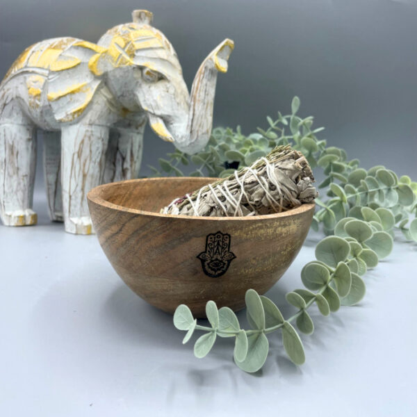 Bol en bois pour bavures et offrandes rituelles - Hamsa - 14x7 cm- Vendu par 1