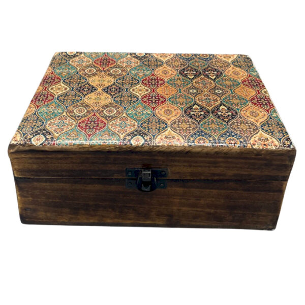 Grande boîte en bois émaillé en céramique - 20x15x7,5 cm - Motif traditionnel- Vendu par 1