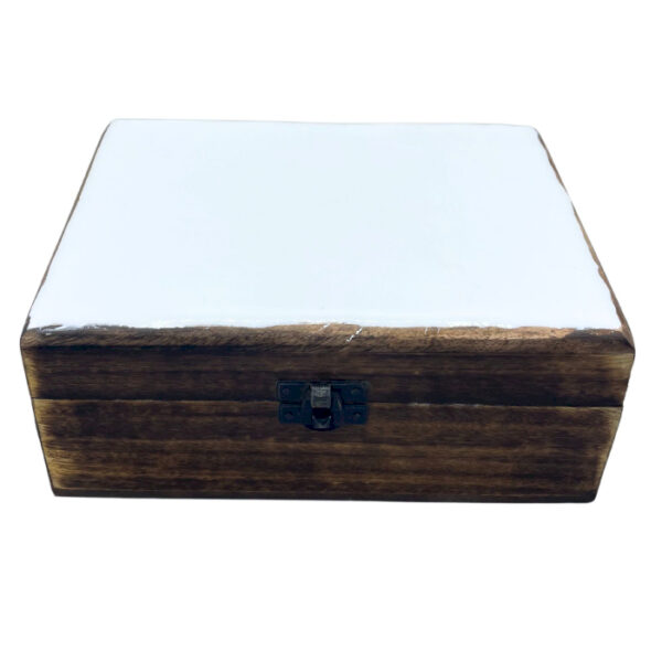 Grande Boîte en Bois Verni en Céramique - 20x15x7,5cm - Blanc- Vendu par 1