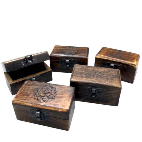 Lot de 5 Piluliers en Bois 9x5x4cm - Motifs Sculptés- Vendu par 1
