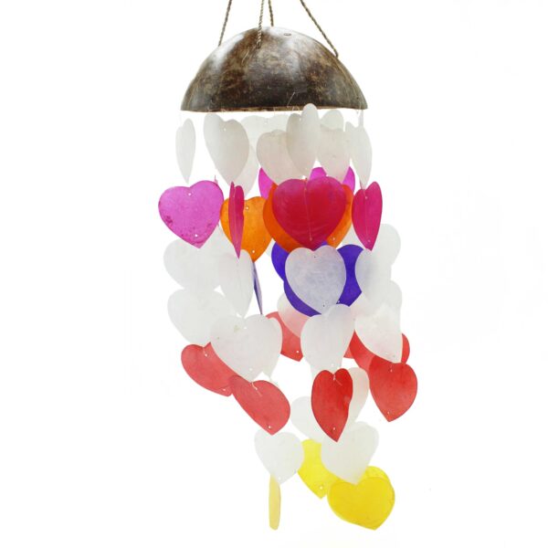 Carillons Éoliens Noix de Coco & Capiz - Grands Coeurs - 40cm- Vendu par 1