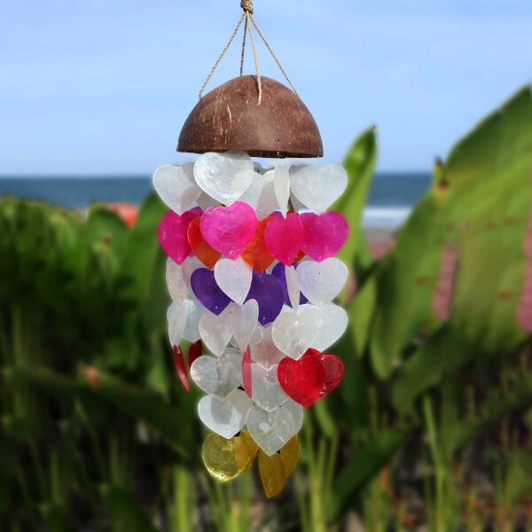 Carillons Éoliens Noix de Coco & Capiz - Grands Coeurs - 40cm- Vendu par 1 – Image 3