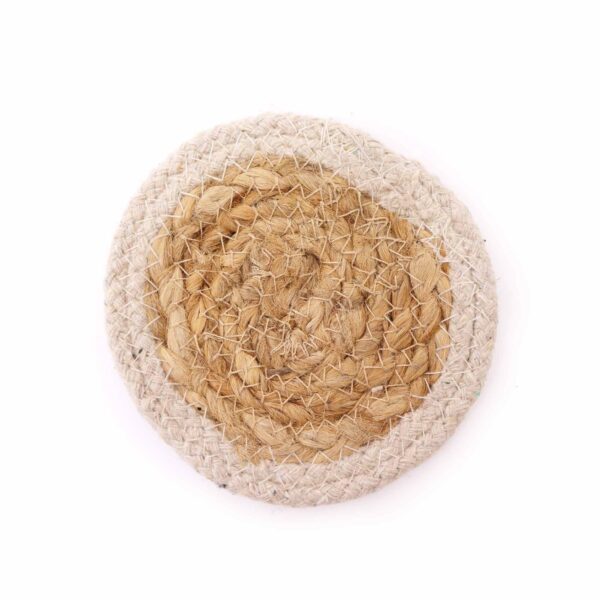 Dessous de Verre Naturel - Jute & Coton 10cm (lot de 4) - Bordure Ivoire- Vendu par 1