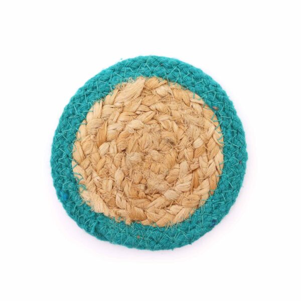 Dessous de Verre Naturel - Jute & Coton 10cm (lot de 4) - Sarcelle Pensionnaire- Vendu par 1