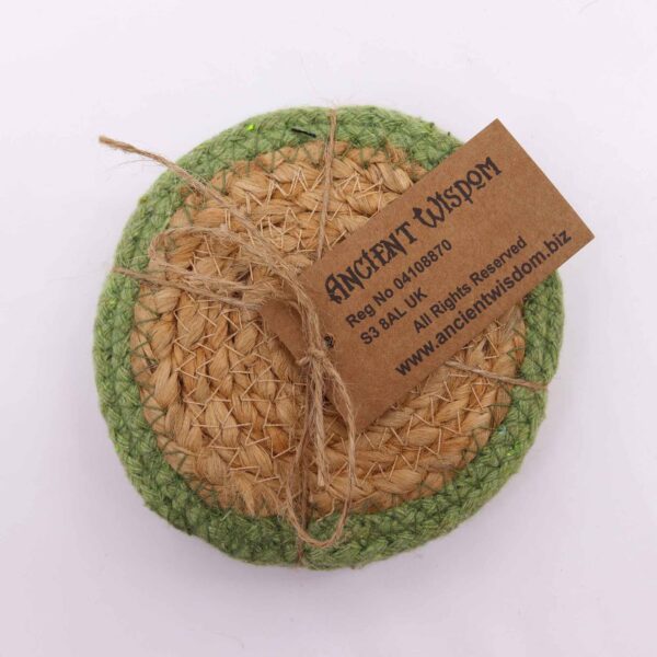 Dessous de Verre Naturel - Jute & Coton 10cm (lot de 4) - Bordure Olive- Vendu par 1 – Image 2