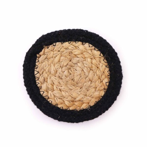 Dessous de Verre Naturel - Jute & Coton 10cm (lot de 4) - Bordure Noire- Vendu par 1
