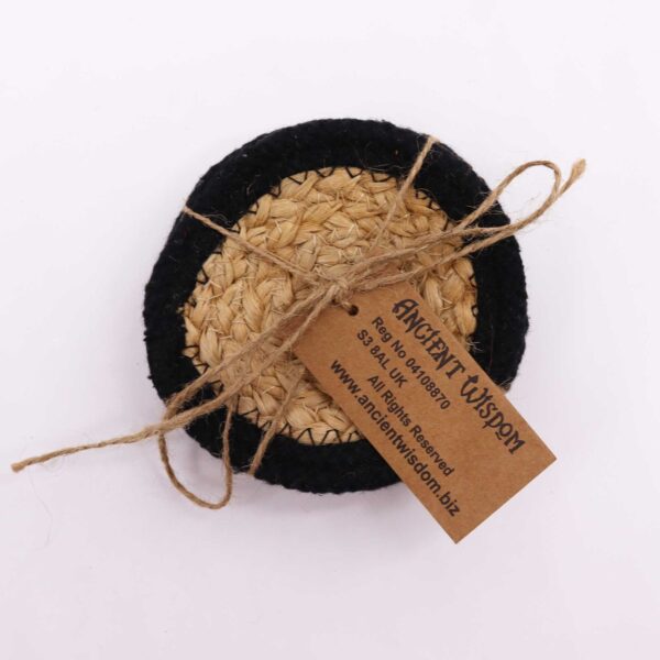 Dessous de Verre Naturel - Jute & Coton 10cm (lot de 4) - Bordure Noire- Vendu par 1 – Image 2