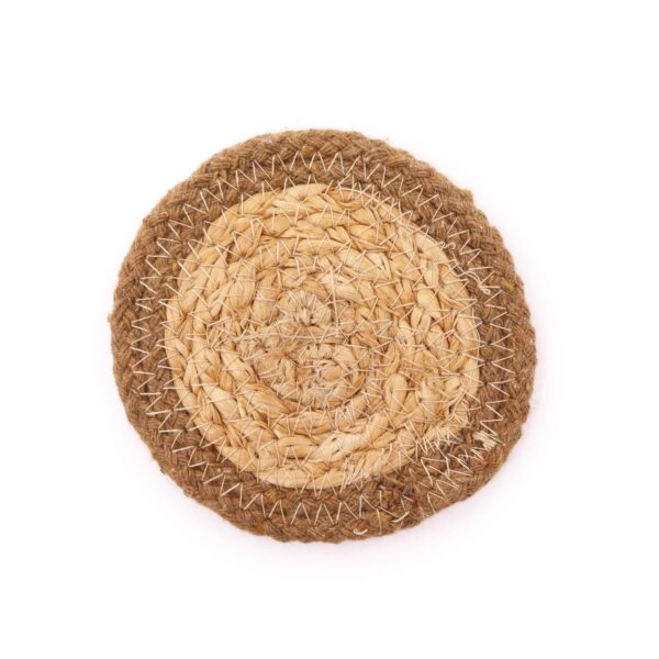 Dessous de Verre Naturel - Jute & Coton 10cm (lot de 4) - Bordure Naturelle- Vendu par 1
