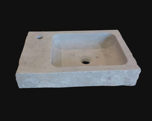 Vasque en pierre Saint-Quentin - 70 x 35 x 10 - Percement robinetterie côté gauche - Bleu de Lignières Adouci - COMPTOIR DES PIERRES – Image 3