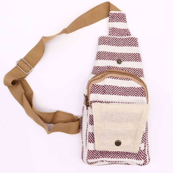Sac Bandoulière Coton Naturel - Bordeaux & Blanc- Vendu par 1 – Image 2