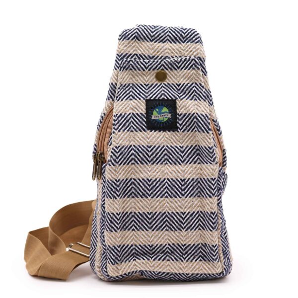 Sac à bandoulière en coton naturel - Tan et marine- Vendu par 1