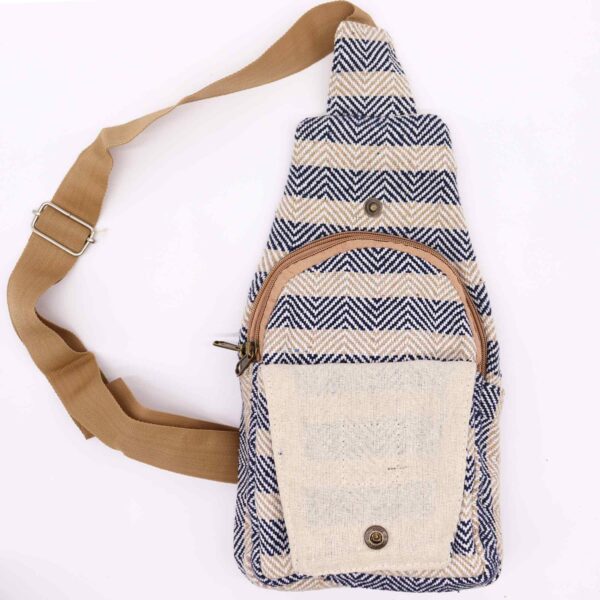 Sac à bandoulière en coton naturel - Tan et marine- Vendu par 1 – Image 2