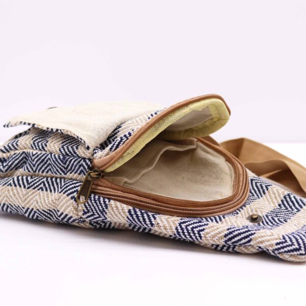 Sac à bandoulière en coton naturel - Tan et marine- Vendu par 1 – Image 3