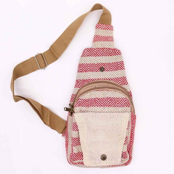 Sac à bandoulière en coton naturel - Tan et rose- Vendu par 1 – Image 2