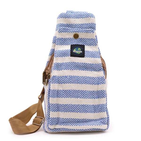 Sac Bandoulière Coton Naturel - Bleu & Blanc- Vendu par 1