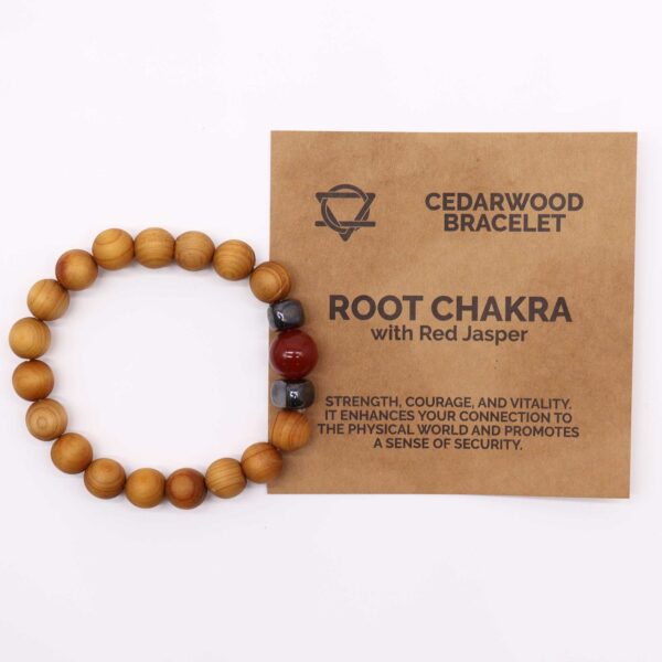 Bracelet chakra racine de cèdre avec jaspe rouge- Vendu par 1 – Image 2