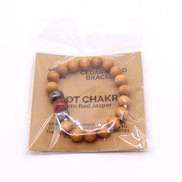 Bracelet chakra racine de cèdre avec jaspe rouge- Vendu par 1 – Image 4