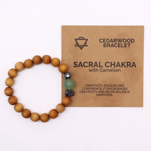 Bracelet chakra sacré en bois de cèdre avec aventurine- Vendu par 1 – Image 2